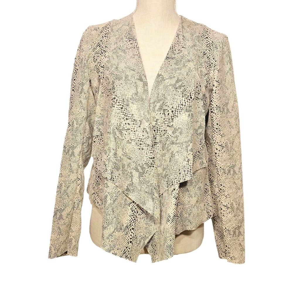 BLANK NYC Jacket Sz Small Snake Eyes Print Beige Black Open Drape Front Boho